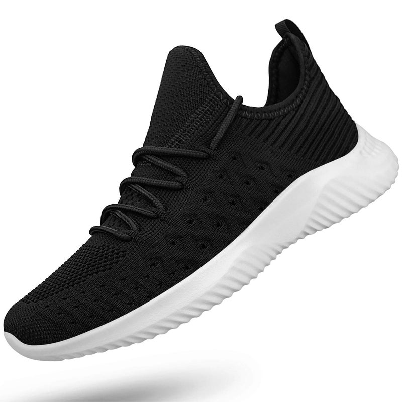 Feethit Womens Slip On Walking Shoes Non Slip Running Shoes Breathable Workout Shoes Lightweight Gym Sneakers Black White Size 8 - Image 1